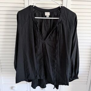 Tie Neck 3/4 Sleeve Peasant Blouse